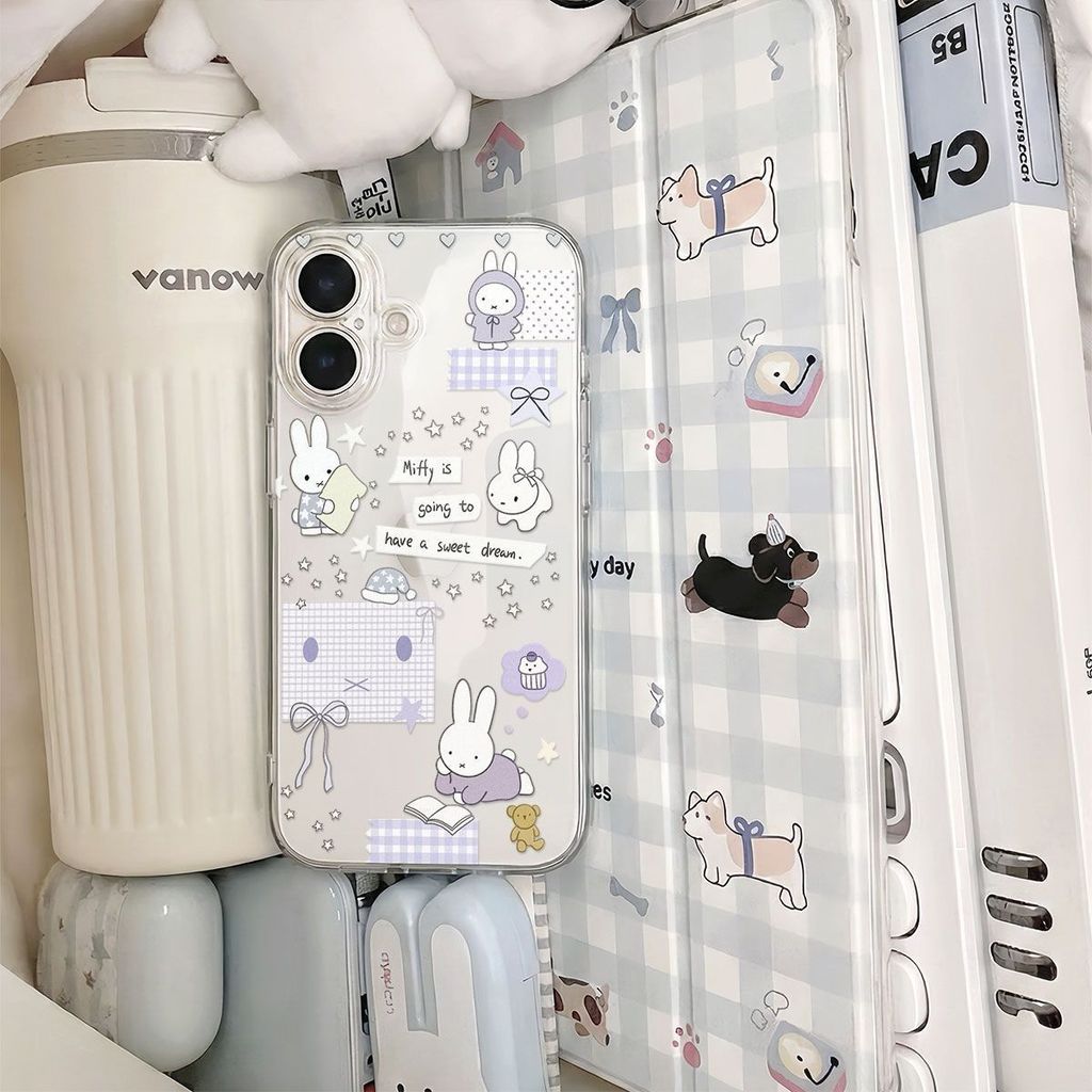 สีม่วง Miffy Bunny สําหรับ iPhone 17Promax เคส iPhone 16 Fine Hole กลวงเกินไป 1514