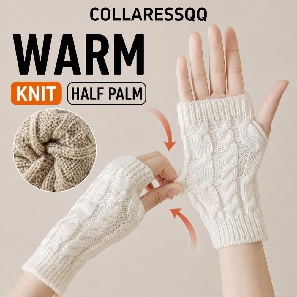 COLLARESSQQ Fingerless Gloves, Arm Warms ปุ่มอุ่นหนา, Winter Twist Elastic Fingerless Mittens