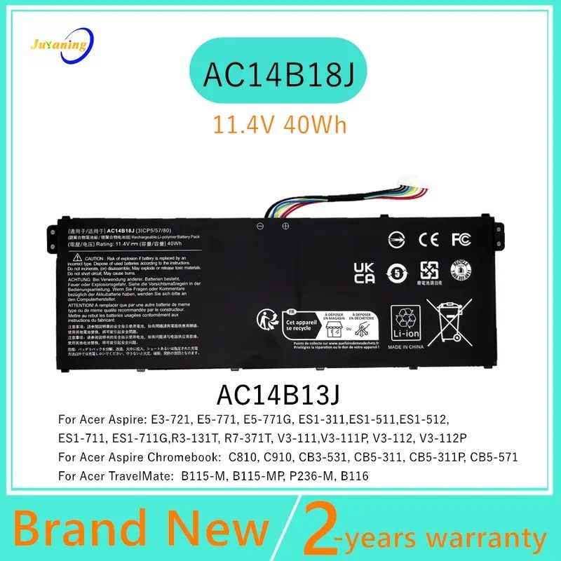 AC14B18J AC14B13J แบตเตอรี่แล็ปท็อปสําหรับ Acer Aspire V3-112 V3-111P V3-111 ES1-711 E5-771 TravelMa