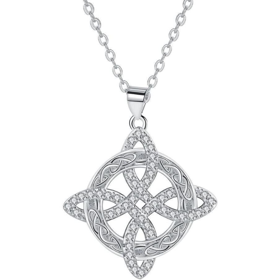 Four-Cross Knot แม่มด Cnot Celtic Knot สร้อยคอ, Cube Zirconia คริสตัลแม่มด Knot จี้, Infinite CROSS 