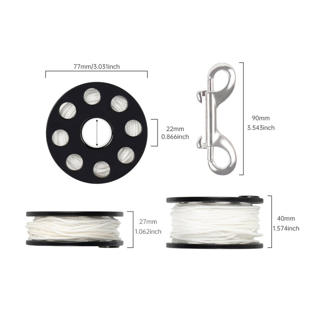 ดําน้ํา Line Reel พร้อมตะขอ Snap น้ําหนักเบา Scuba Spool สายถัก Scuba Reel Hand-Held 100ft สําหรับ D