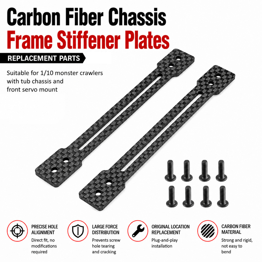 เสริมคาร์บอนไฟเบอร์แชสซีบอร์ด Stiffener สําหรับ Tamiya Clod Buster 1/10 RC รถอัพเกรดอะไหล่