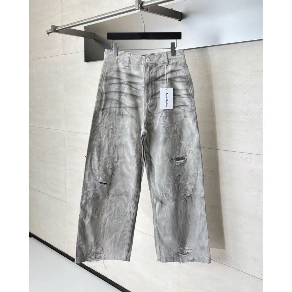 Acne studio Washed Distressed Ripped Wide Leg Jeans
