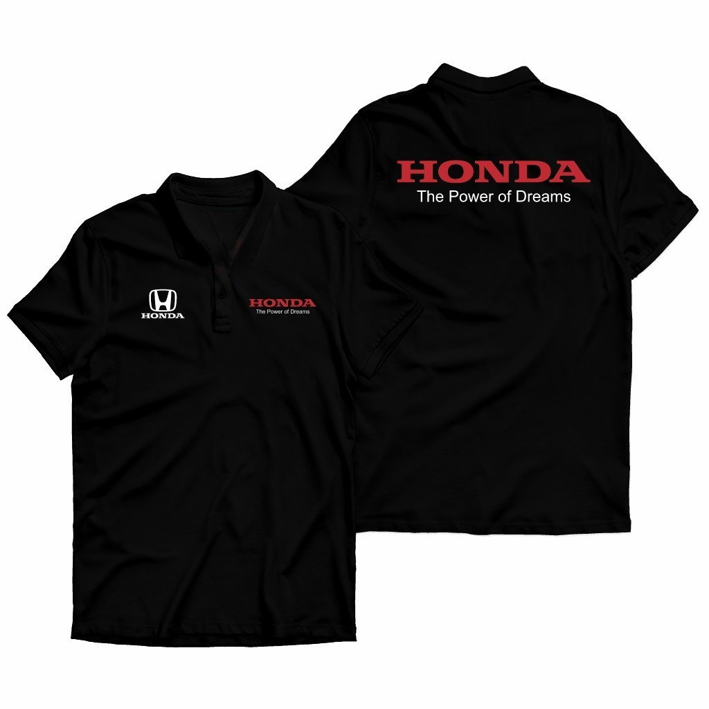 Honda เสื้อโปโลสีดำพิมพ์โลโก้หน้าหลัง สไตล์แบรนด์ยานยนต์สวมใส่สบายประจำวัน