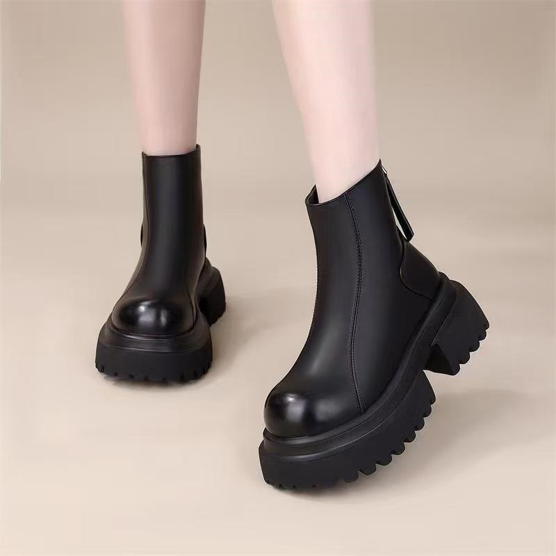 Thick-Soled Heightening Martin Boots Women 2026 British Round Toe Chelsea Short Boots