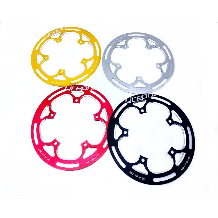 Litepro Crankset Guard Full CNC Craft สีดําสีแดงสีเทา Tricolor 52/53t ใช้งานได้