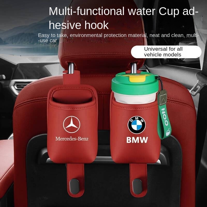 Leather Car Water Cup Holder Car Seat Back Storage Box Beverage Rack Multifunctional Seat Back Hook 