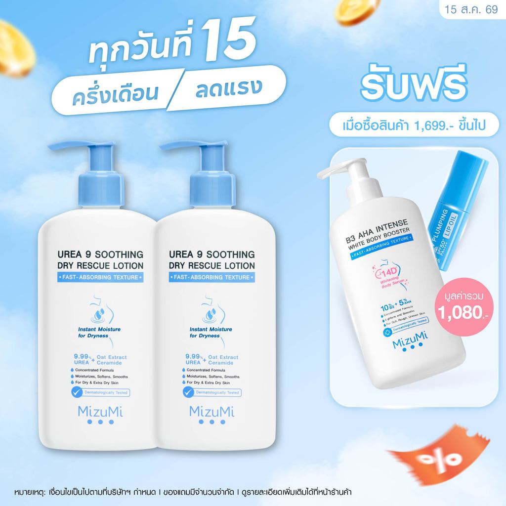[แพ็คคู่] MizuMi Urea 9 Soothing Dry Rescue Lotion 250g โลชั