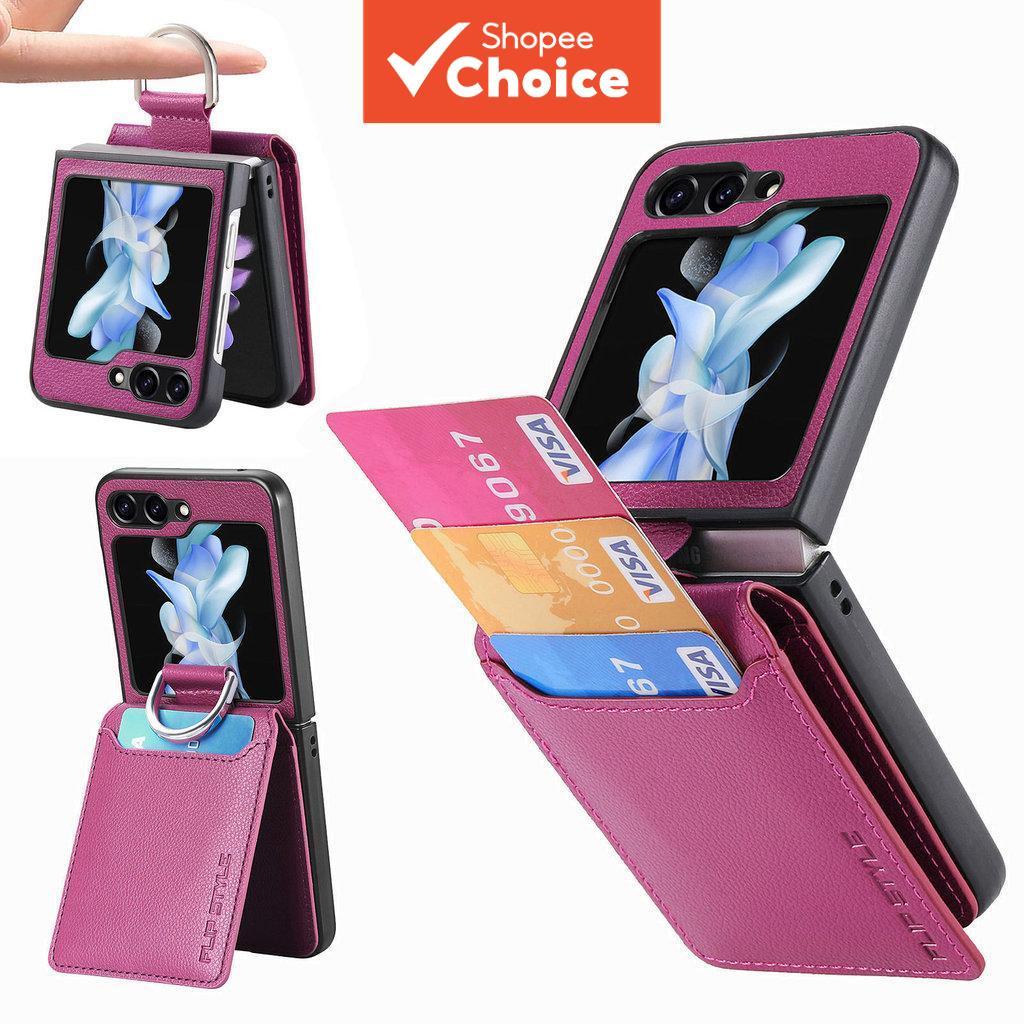 กระเป๋าสตางค์สําหรับ Samsung สําหรับ Galaxy Z Flip7 FE Flip 7 6 5 4 Flip5 หรูหรา PU หนังแหวนผู้หญิงปกหลังพร้อมผู้ถือบัตร