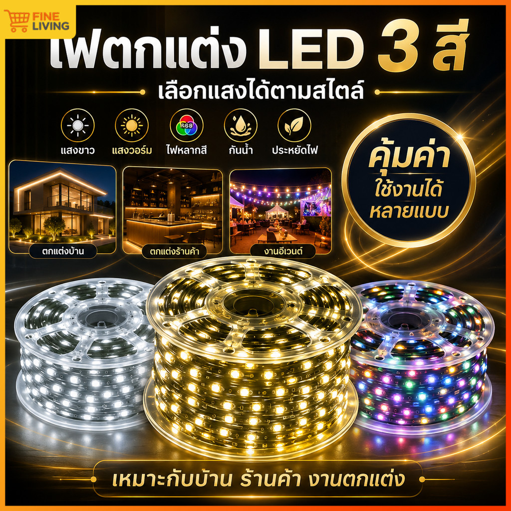 สตริงไลท์ LED สตริงไลท์ RGB ไฟประดับกลางแจ้ง ยาว50ม. 400LED ประหยัดไฟ ติดตั้งง่าย เหมาะตกแต่งร้านค้า คอนโด สวนติดบ้าน