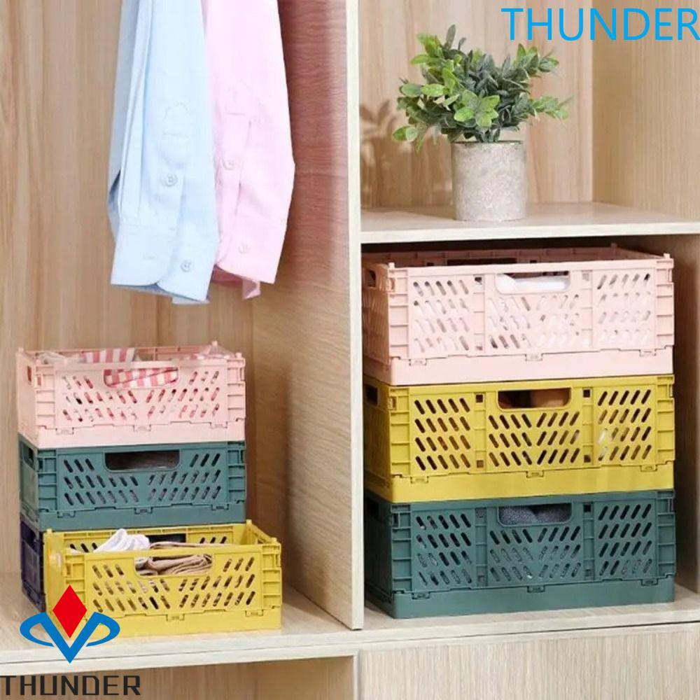THUNDER ลังเก็บของแบบพับ ตะกร้าเก็บวางซ้อนกันได้แบบพับได้, พลาสติกที่ใช้งานได้จริง S/M/L ลิ้นชักสีสันสดใสกรณีตกแต่งห้องนอน