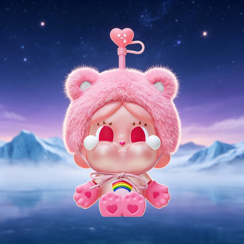 POPMART CRYBABY x Care Bears Series แก้วฟางถ้วยของขวัญตุ๊กตาเล่นอินเทรนด์