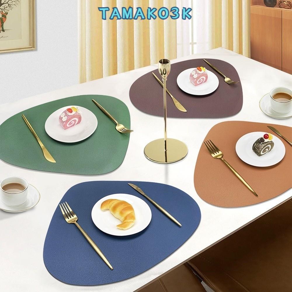 TAMATO Placemats, Anti Slip เลียนแบบ Cowhide รูปแบบตาราง,กันน้ํา PU หนังน้ํามันเสื่ออาหารเย็นตกแต่งบ้าน
