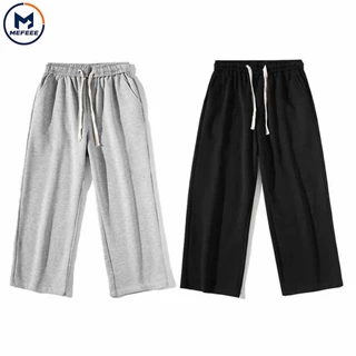 MEFEEE กางเกงวอร์มขากว้างทรงหลวม Unisex กางเกงกีฬาอเนกประสงค์สีดําสีเทา