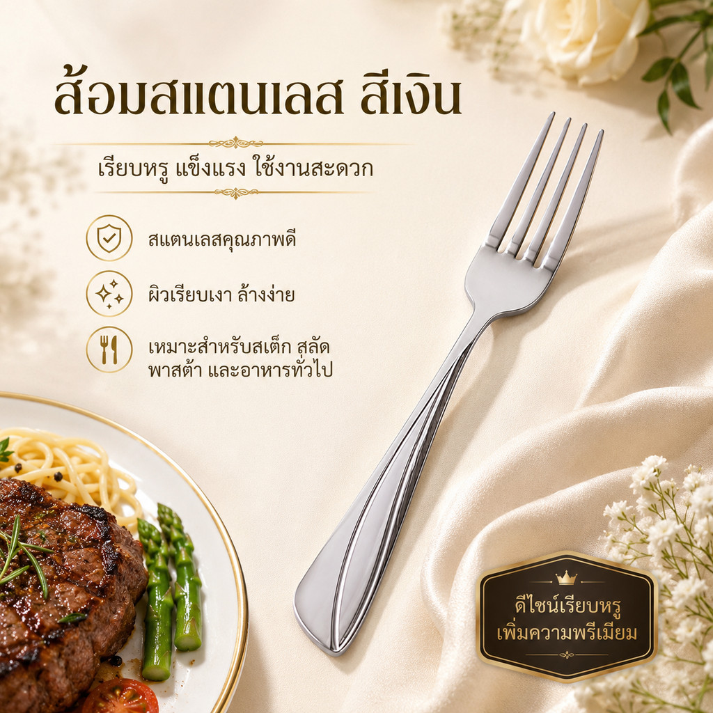 ส้อมสแตนเลสคุณภาพดี  แข็งแรง ทนสนิม ขัดเงาอย่างประณีต ล้างง่าย เหมาะสำหรับบ้าน โรงแรม ร้านอาหาร และคาเฟ่ รุ่น A8