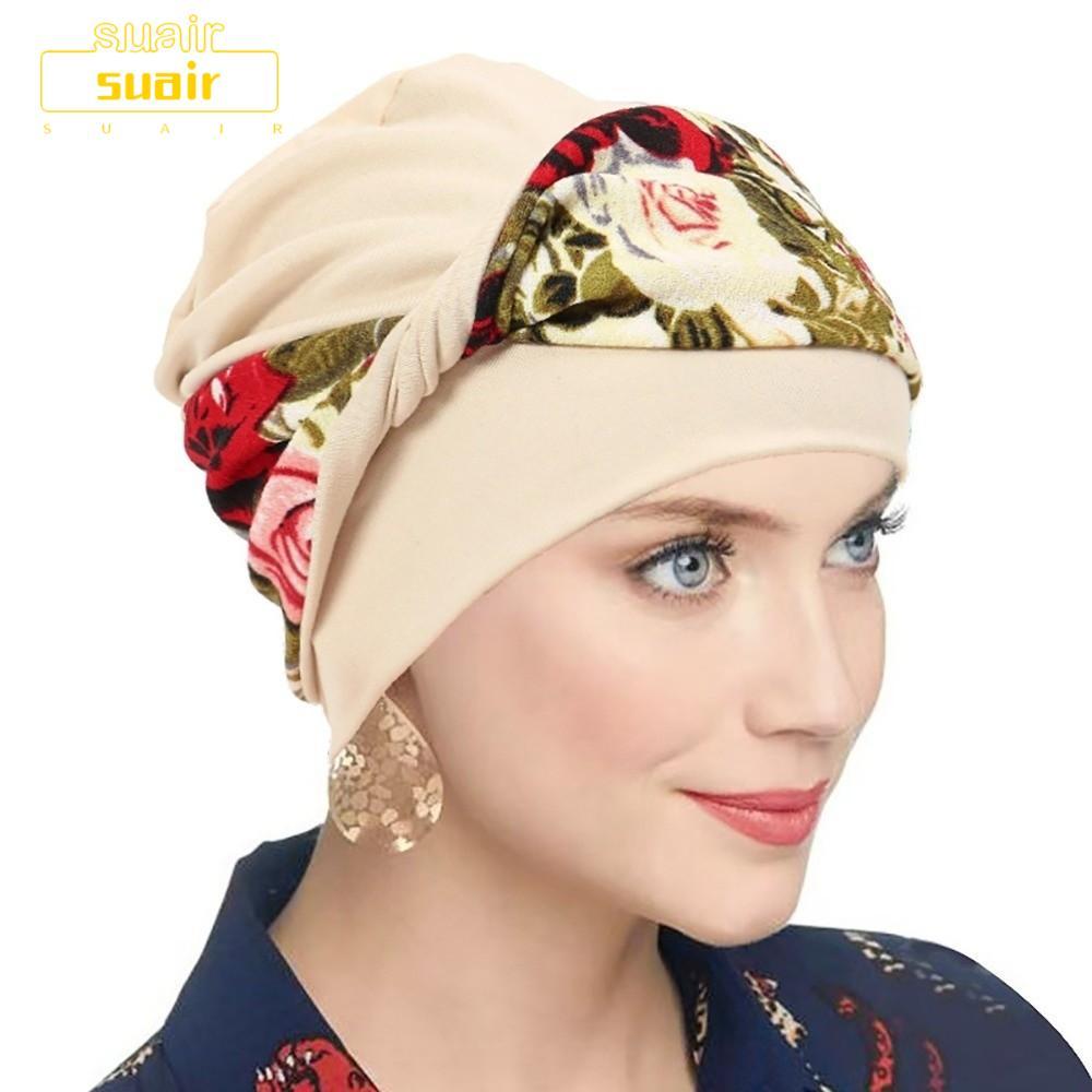 SUAIR Knot Chemo Hat, ผ้าพันหัว Chemotherapy ยืดยืดหยุ่น, แฟชั่นดอกไม้นุ่มพิมพ์ Breathable Turban หมวก