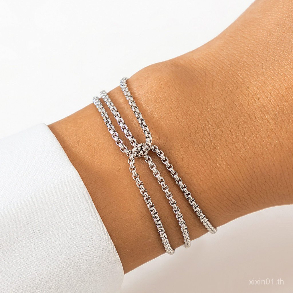 เครื่องประดับ Hip Hop Simple Winding Chain Niche Punk โลหะ Fine Chain สร้อยข้อมือหญิง AUE9