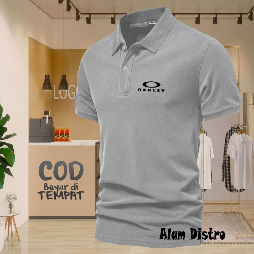 เสื้อยืด Okley Round Collar Black Text Adult Collar Shirt Wangki เสื้อโปโลผู้ชาย เสื้อโปโลสําหรับผู้