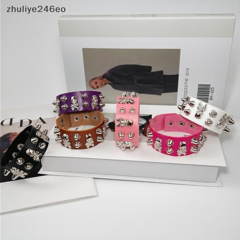 Zuliye246eo] กว้าง PU หนัง Star Skull Punk สร้อยข้อมือ 1 ชิ้นปรับ Goth Cuff กําไลข้อมือสําหรับ Casua