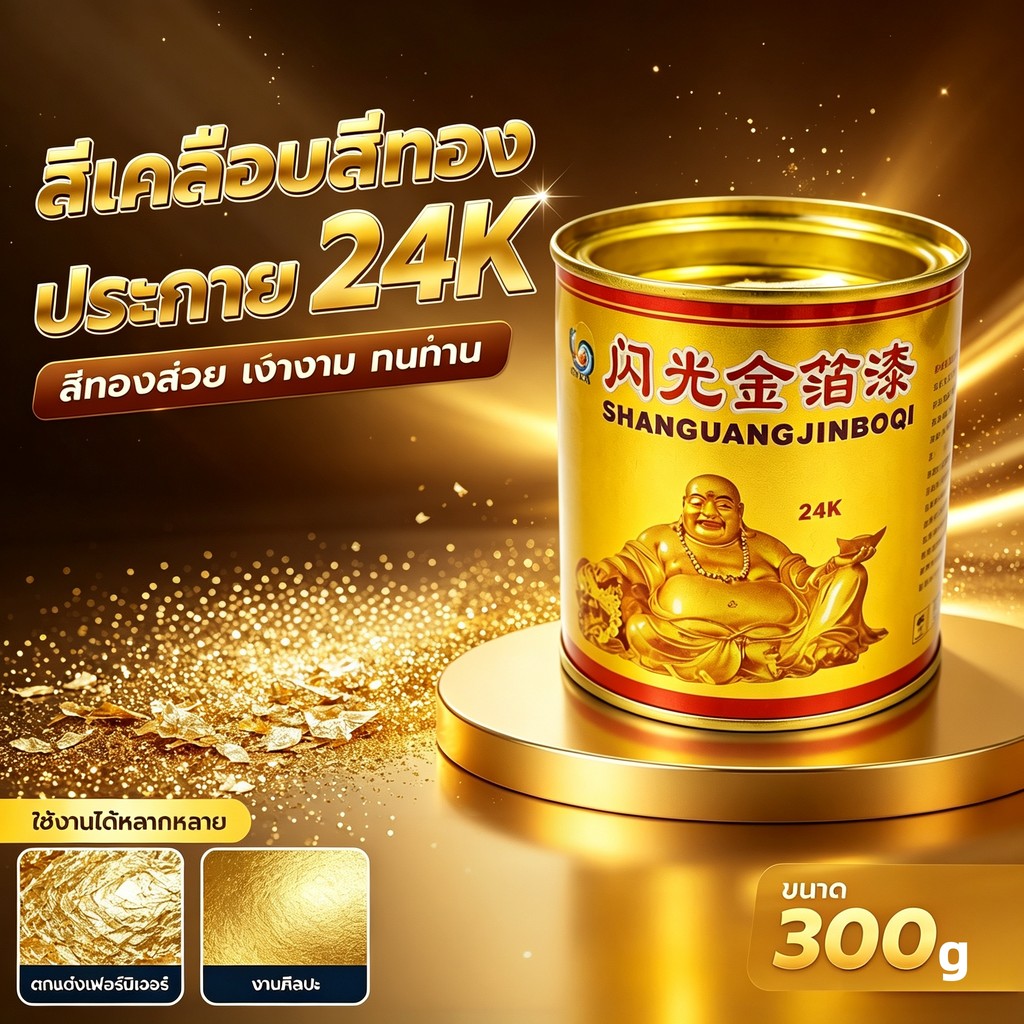 สีทองเงางามสไตล์24K 300กรัม กันน้ำ ทนต่อสภาพอากาศ เหมาะป้าย ชิ้นงานศิลปะ งานตกแต่ง พร้อมส่ง