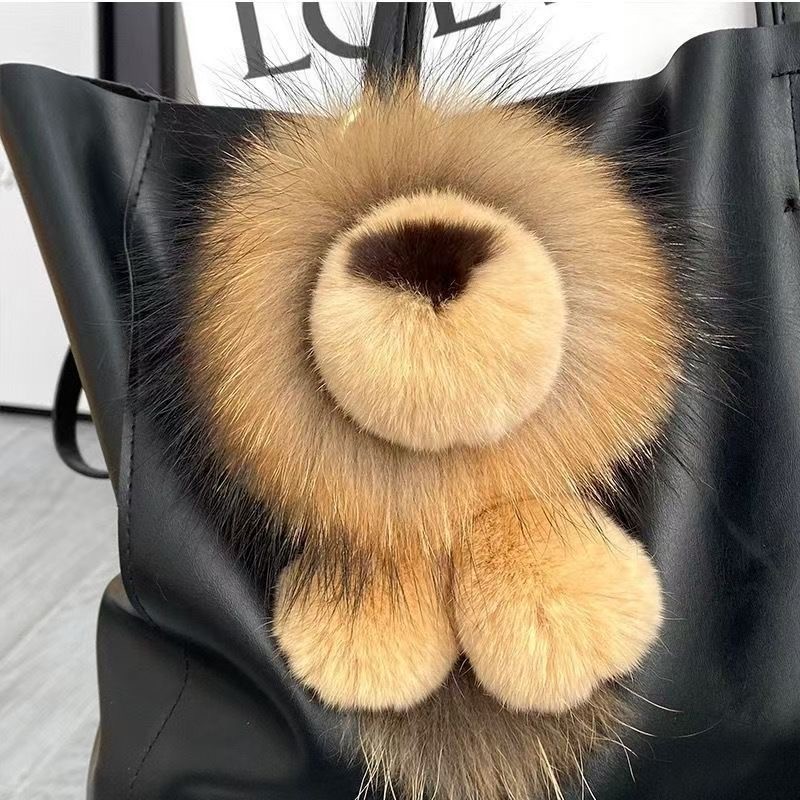Rex Rabbit Raccoon Real Fur Simba Lion King ตุ๊กตากระเป๋าจี้ตุ๊กตา Golden Retriever Lion King จี้พวง