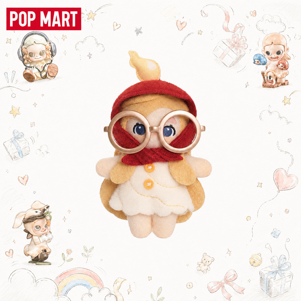 P POPMART CHAKA One Needle One Thread Series Felt Cloth Pendant-Grandmas Reading Glasses ของขวัญเล่นอินเทรนด์