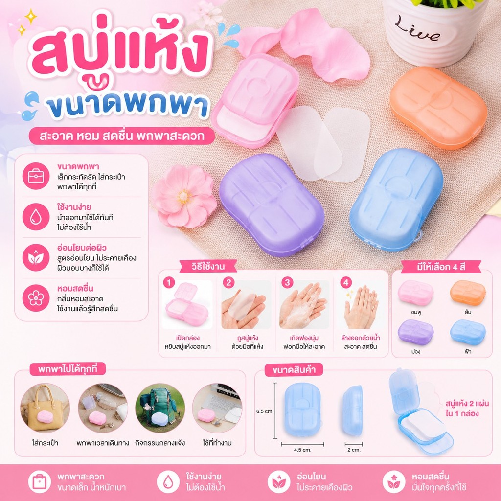 GTR GT30 (ร้านไทย)สบู่แห้ง สำหรับพกพา 20 แผ่น/กล่อง ใช้ล้างมือได้ทุกที่(ดูแลผิวกาย สบู่ชำระผิวกาย)