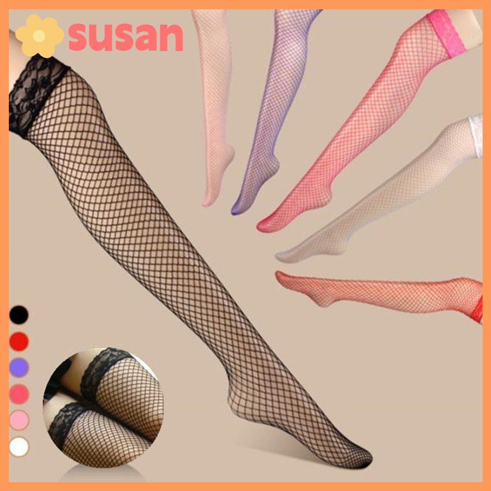 SUSANSU Fishnet Stocking Sexy Pantyhose Plus Size ต้นขา Sheer Hollow Out Mesh