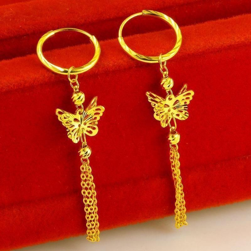 18k Gold สีต่างหูโบว์ต่างหูผู้หญิง Gold-Plated ต่างหูติดทนนาน Non-Fade Non-Allergic 8.23