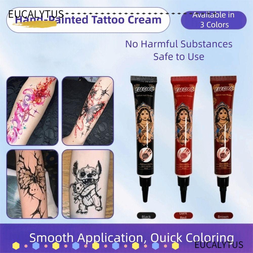 EUCALYTUSTH Henna Paste Cone, กึ่งถาวรสีดําสีน้ําตาล Henna Tattoo Cream, Mehndi Easy-To-Use ชั่วคราว