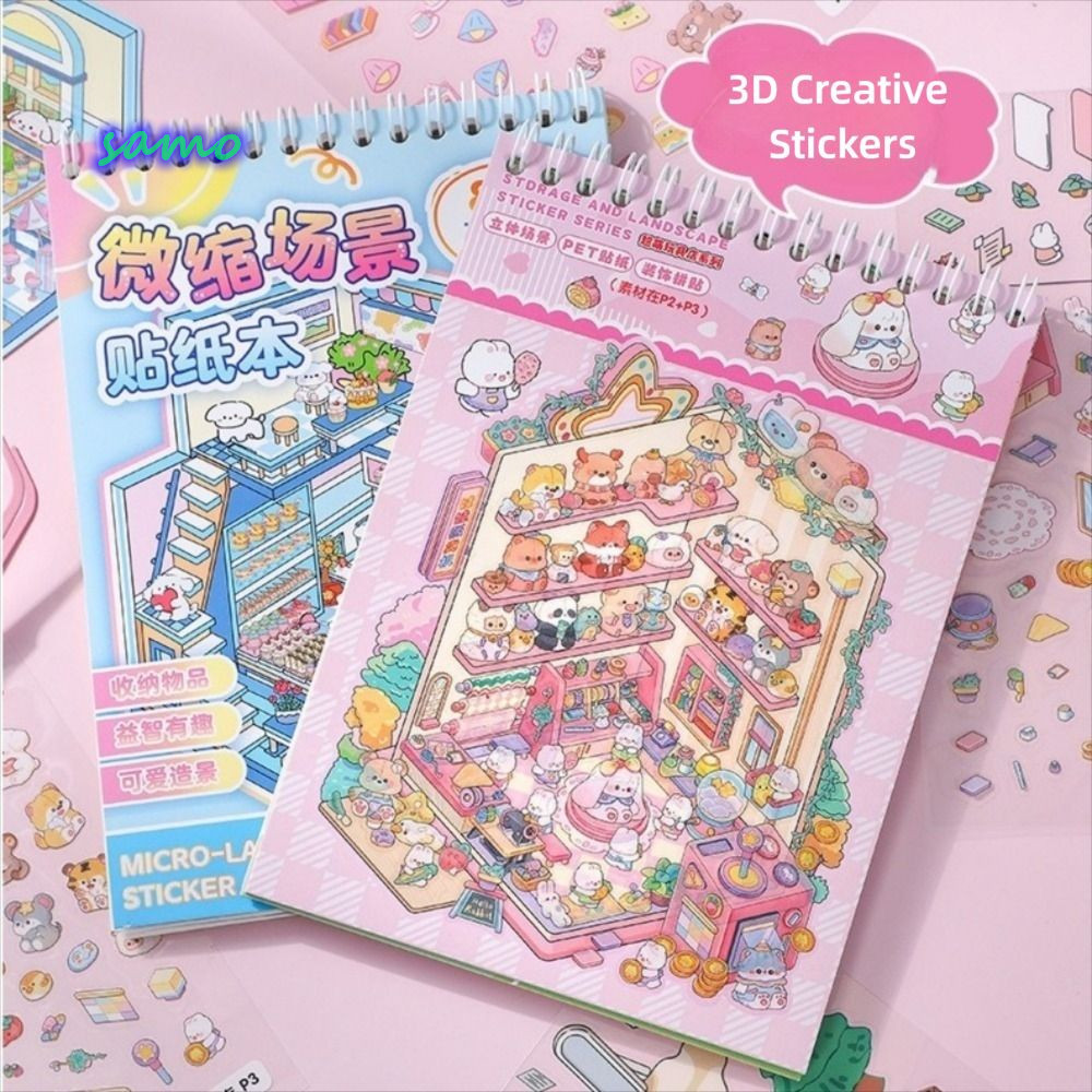 SAMO Cabin Scene Pocket Sticker, DIY Cartoon Landscape Sticker, Creative Miniature House PET Sticker