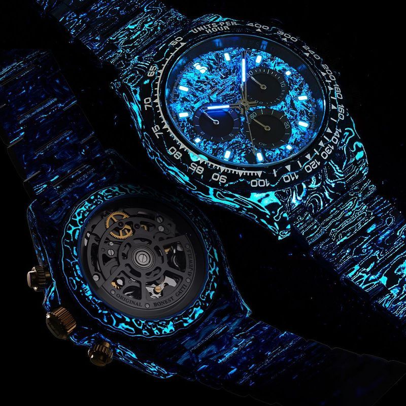 Bugatti German Watch Mens Full Carbon Fiber Chronograph Mechanical Watch Multi-Function Luminous Wat
