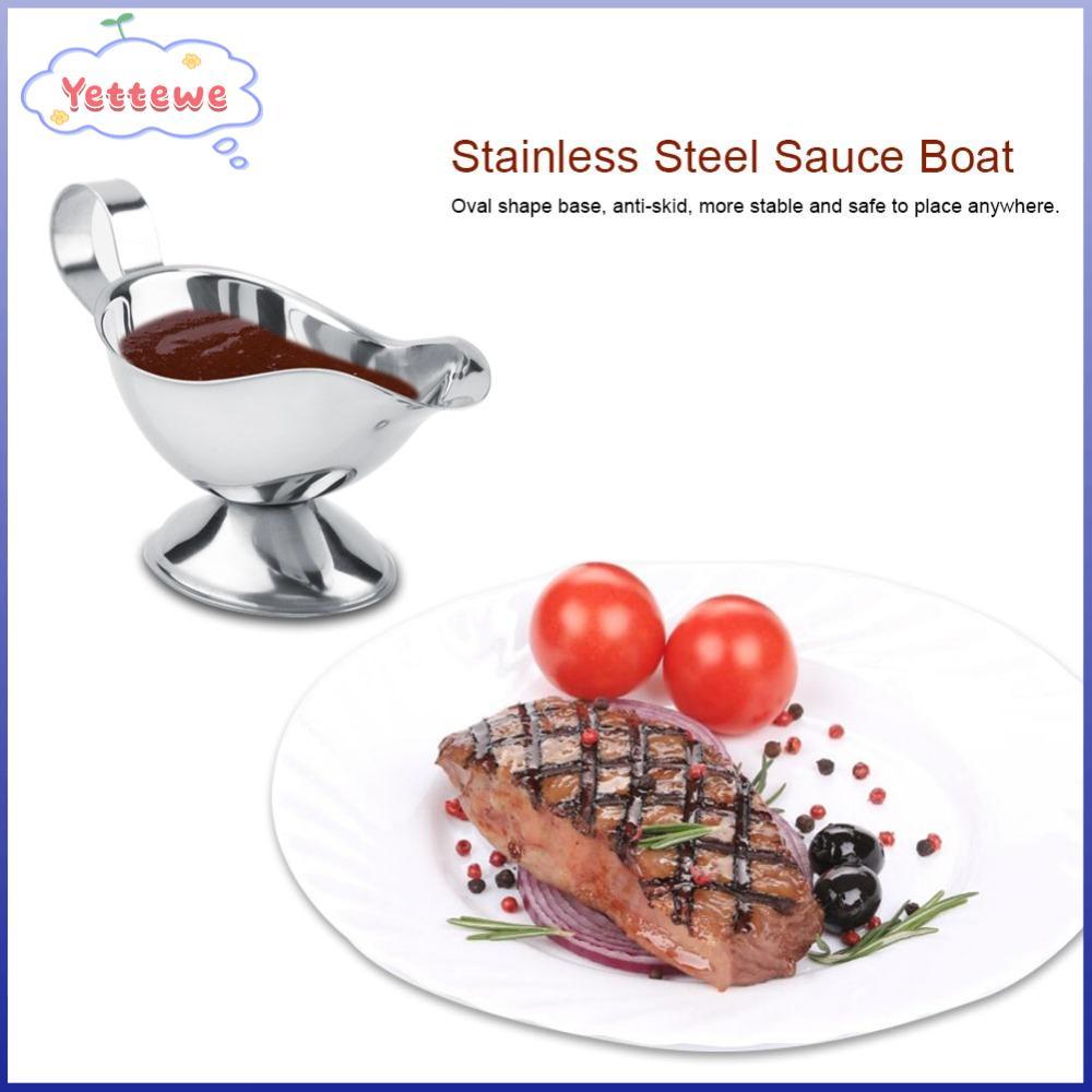 YVETTPH สแตนเลส Gravy เรือ, สแตนเลสเงิน Gravy เรือ Server, Reusable Handle Easy-Pour Spout อาหาร-เกร