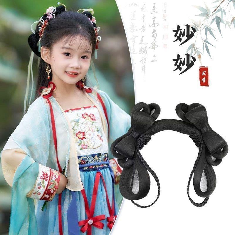 เด็ก Hanfu วิกผมกระเป๋าผมโบราณ Bun Headdress เครื่องแต่งกายโบว์วิกผมกระเป๋า Yongye Star River Miaomiao 8.24