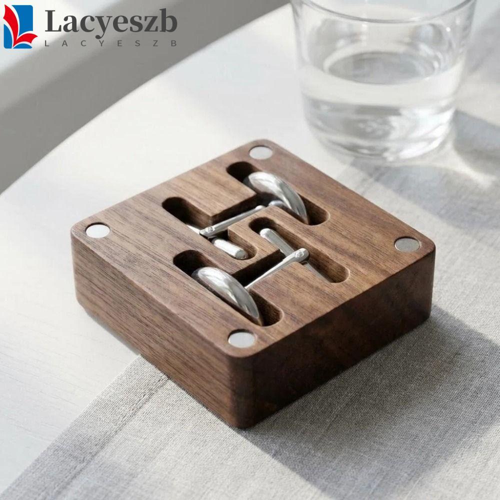 LACYESZB วอลนัท Cufflink กล่อง, แม่เหล็กปิด Flip-top Cufflink Organizer, ของขวัญสําหรับเขาประณีตไม้ส