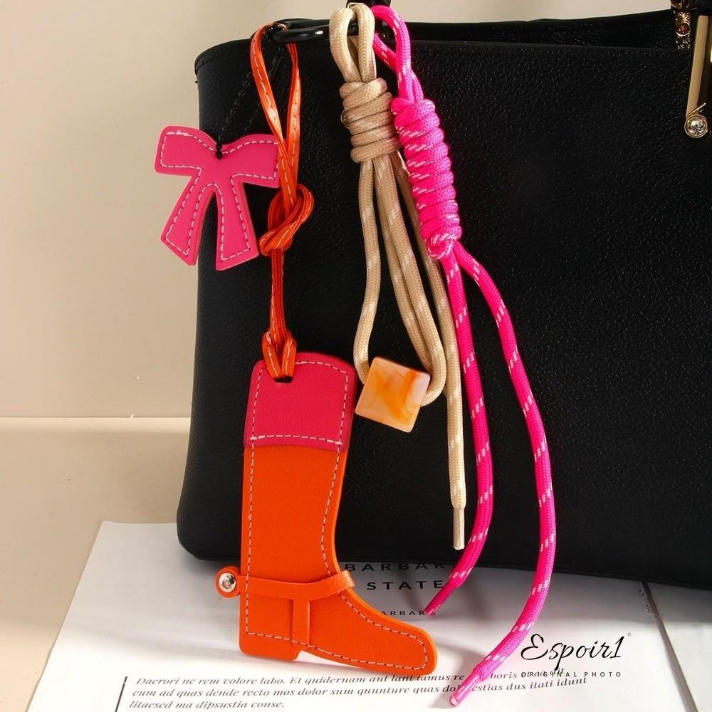ESPOIR1 Boot Bag Charm, Western Style Bow Detail BOOT จี้, Vintage Beaded Design ยาว Multicolor Patc