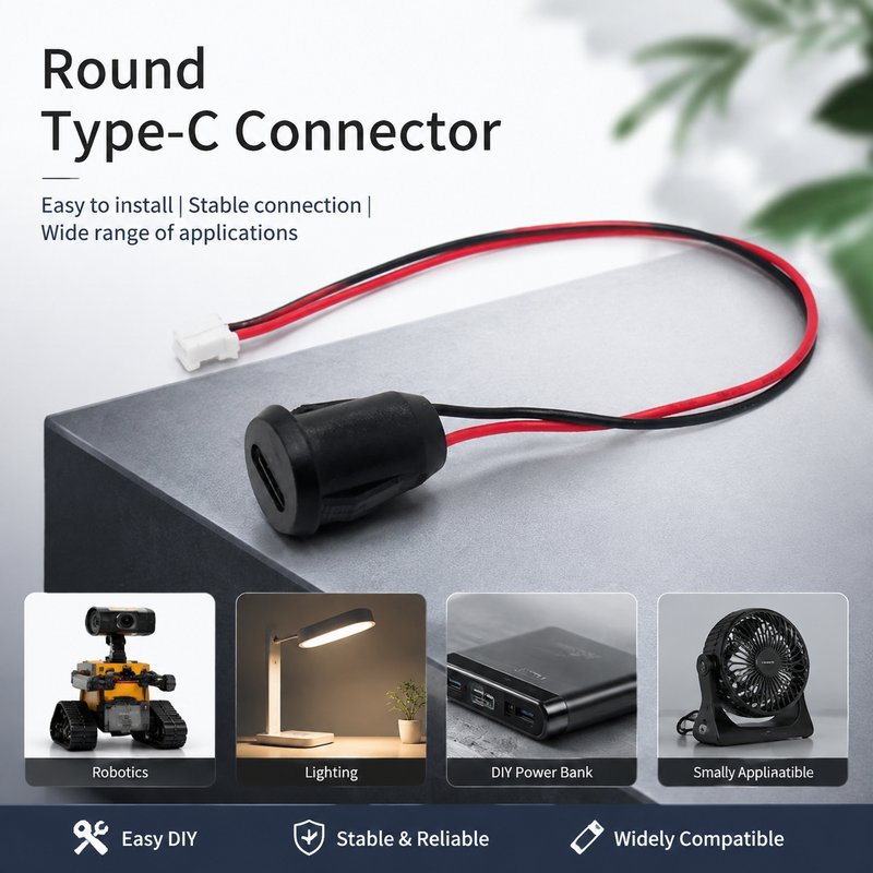 ขั้วต่อ Type-C ตัวเมีย 2 พิน ซ็อกเก็ต USB-C ตัวเมียแบบติดแผง พร้อมสาย PH2.0 5V 3A สำหรับงานประกอบอิเ
