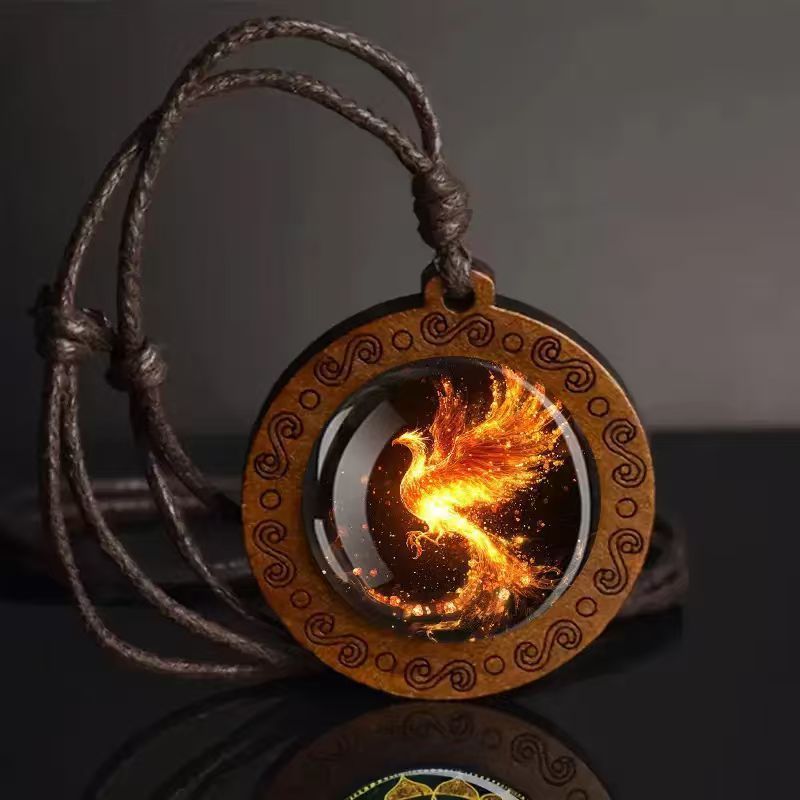 Fire Phoenix จี้ไม้สร้อยคอ Unisex เชือกปรับได้เหมาะสําหรับสวมใส่ทุกวันเครื่องประดับ 1MP2