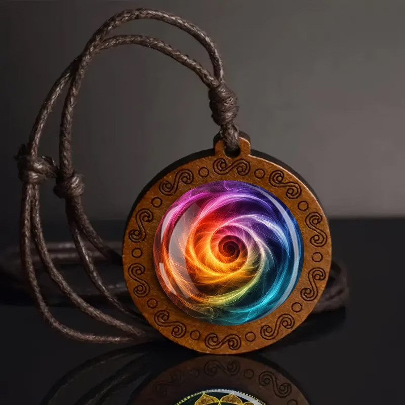 สีสัน Vortex Nebula Magic Ball รูปแบบแก้วสร้อยคอจี้ไม้, Unisex, ปรับเชือก IRZP