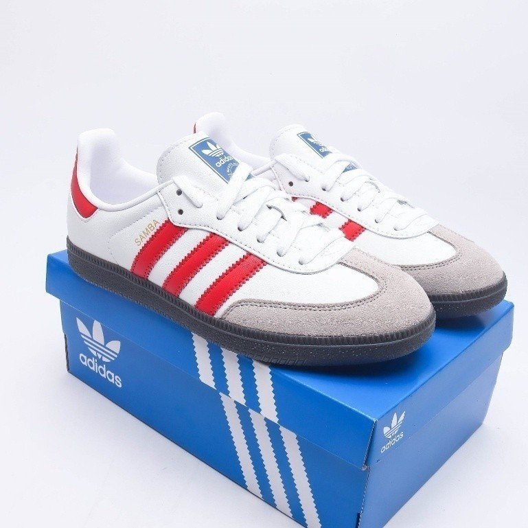 Adidas Originals Samba ยังคงสีขาว/แดงของผู้ชายและผู้หญิง