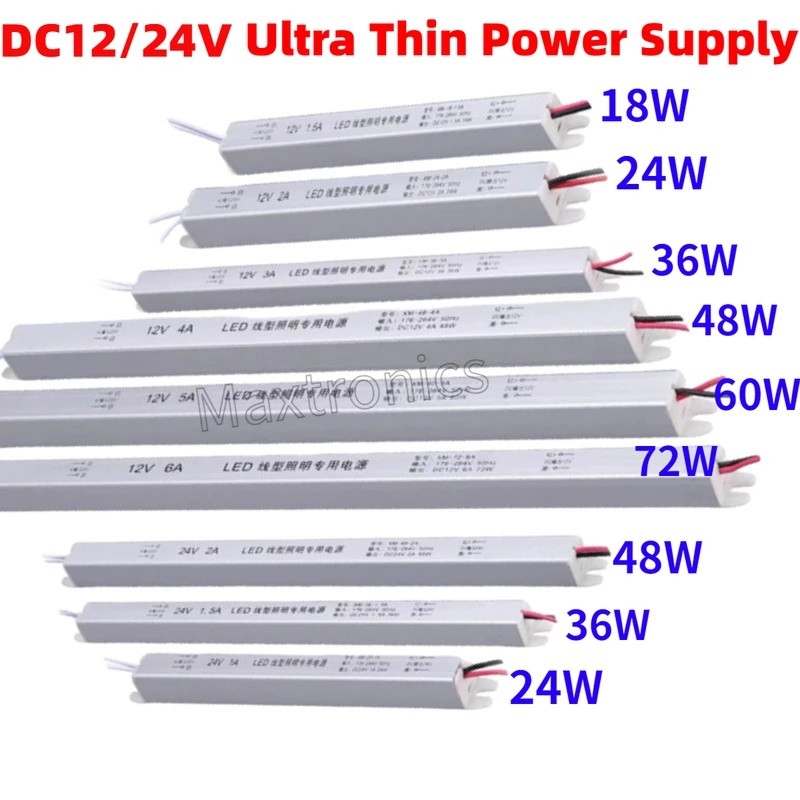 DC12/24V Ultra Thin Power Supply LED Driver 18/24/36/48/60/72W Transformers ACToDC สําหรับโฆษณาบอร์ด