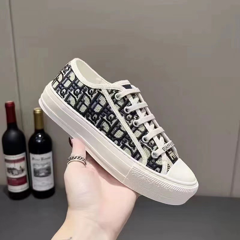 ZF7S CD** Fully embroidered casual canvas shoes for women, new trendy lace-up white sneakers, casual