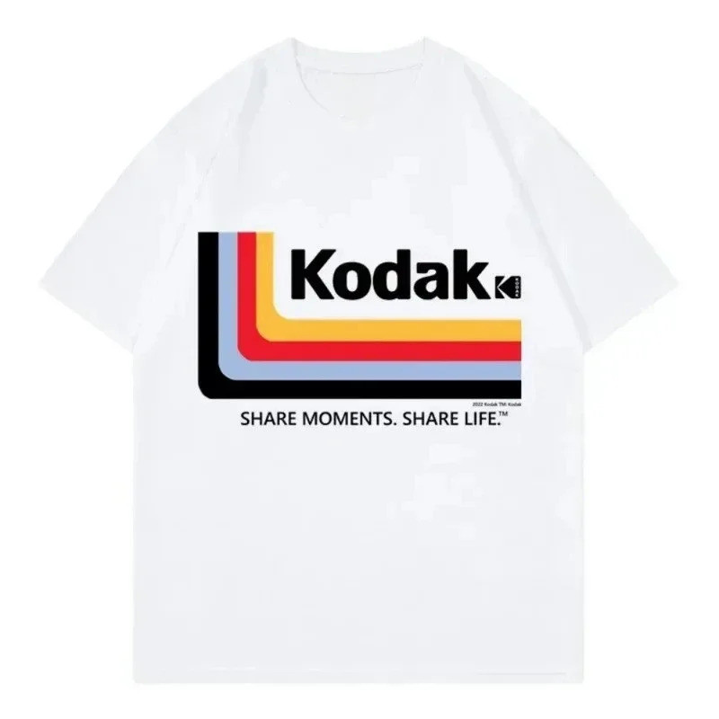 เสื้อยืดกราฟิก Kodak Rainbow Stripe Share Moments Share Life โลโก้สีสันสดใ เหมาะแต่งตัวประจำวันทุกเพ