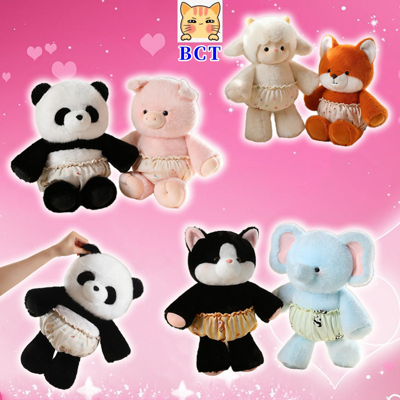 BCT Run‐Run สัตว์ของเล่นตุ๊กตา Kawaii Run ช้างสีฟ้า Fox Tuxedo แมวตุ๊กตาตุ๊กตา Soft Run Panda แกะสวม