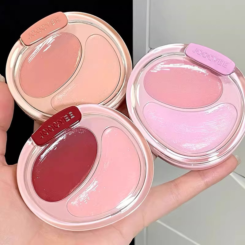 บลัชลากลาส ไฮไลท์ แต่งหน้าไม่ละลาย!Joocyee Enzyme Color Two-Color Blush Cream Palette หญิงเกาหลีน้ํา