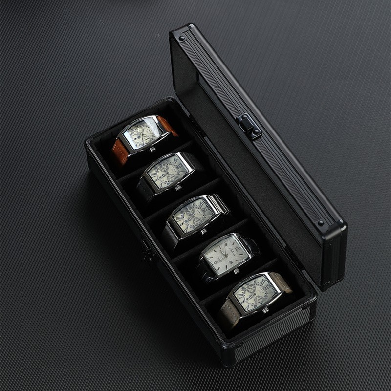 พรีเมี่ยมกล่องบรรจุภัณฑ์นาฬิกา Matte Black Single 2-Bit 3-Bit 5-Bit 10-Bit 18-Bit อลูมิเนียมกล่องเก็