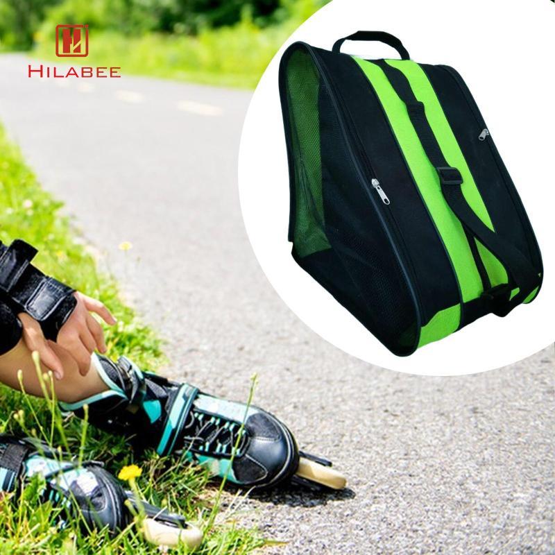 HILABEE Roller Skate Bag Ice Skate Bag Organizer Ice Skate Carry Bag สีดําและสีเขียว