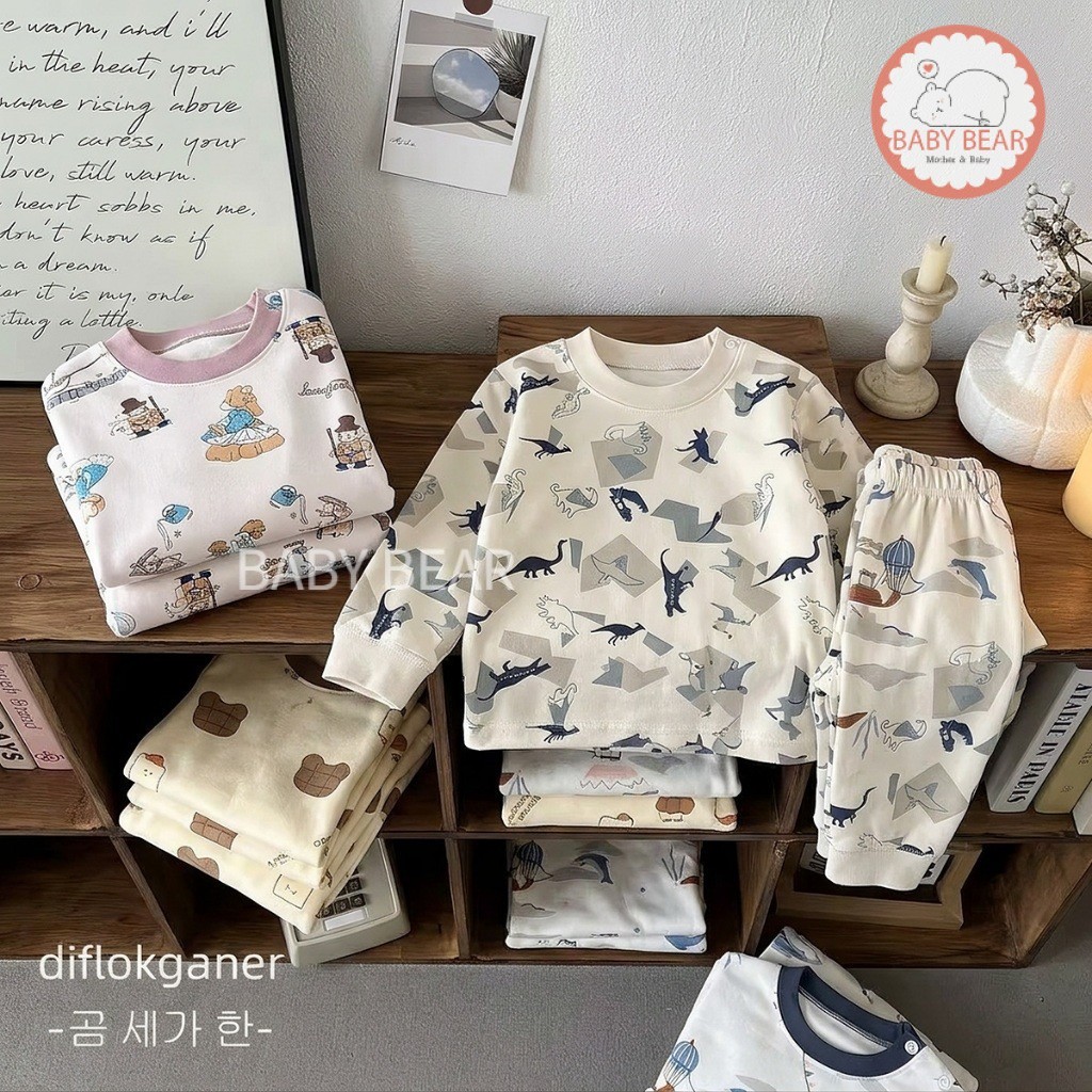 ชุดนอนเด็ก ชุดเด็กแขนยาวพร้อมกางเกง ลายการ์ตูนน่ารัก เสื้อผ้านุ่ม ใส่สบาย Size73-110