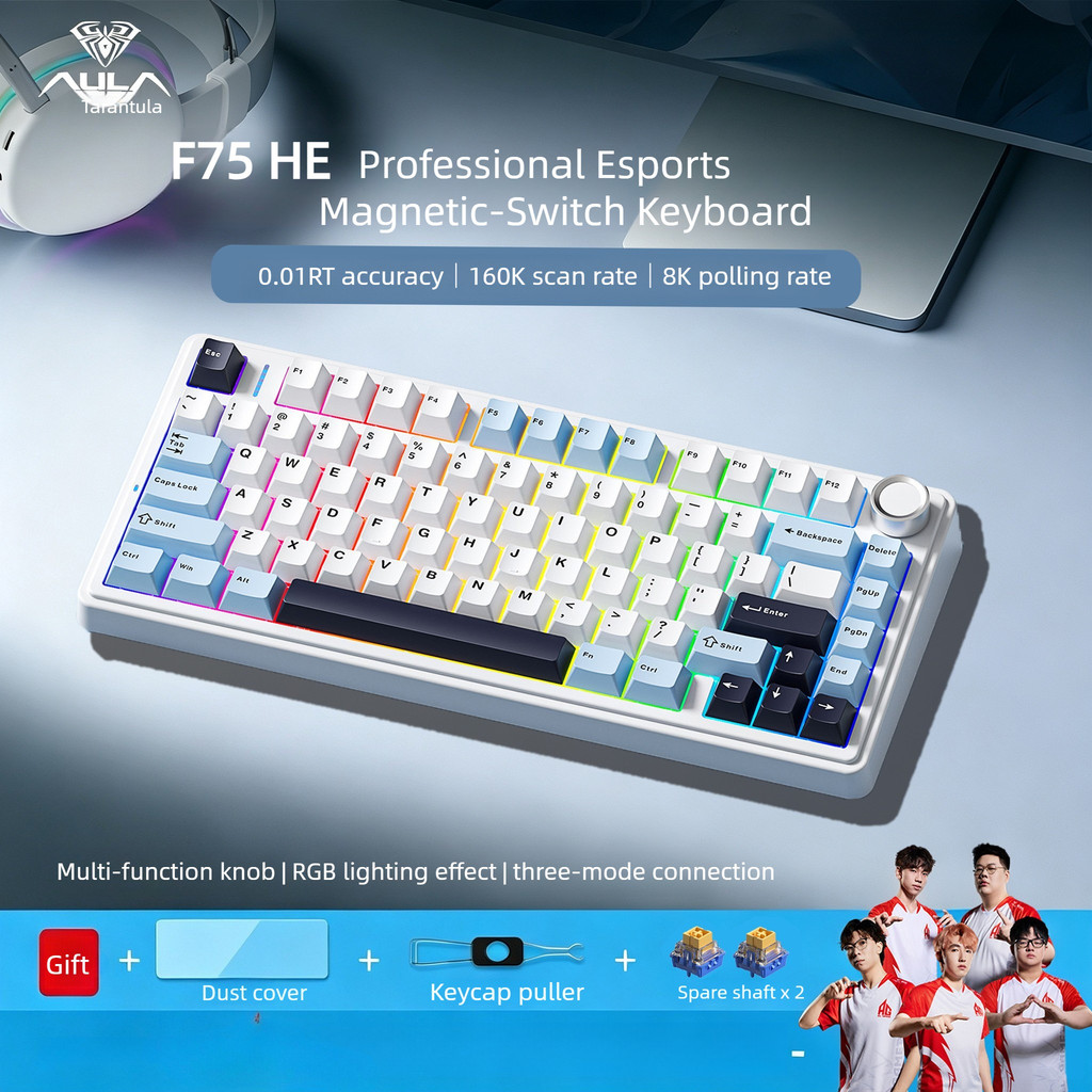 AULA F75HE สวิทช์แม่เหล็กคีย์บอร์ด 75% คีย์บอร์ดเกมที่กําหนดเอง Rapid Trigger 0.01 มม.8K Polleling R