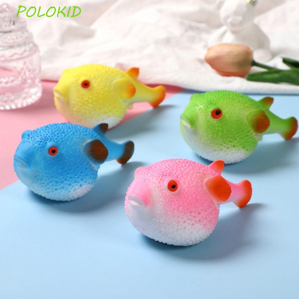 POLOKID Pufferfish บีบของเล่นหยิก, TPR Pufferfish Pufferfish Squeeze ของเล่น, Kawaii จําลองช้า Rebou